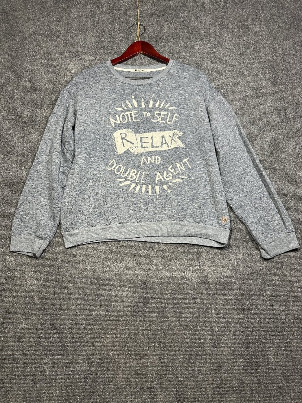 Double Agent Sweatshirt Womens Large Gray Blue Note To Self Relax Pullover Logo